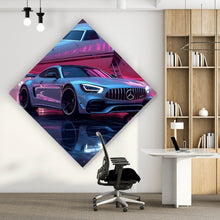 Lade das Bild in den Galerie-Viewer, Poster Luxuriöses Auto vor Privatjet bei Nacht Raute