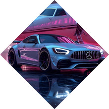 Lade das Bild in den Galerie-Viewer, Poster Luxuriöses Auto vor Privatjet bei Nacht Raute