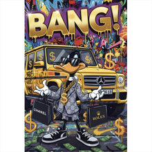 Lade das Bild in den Galerie-Viewer, Acrylglasbild Luxus Ente mit Auto und Geld Hochformat