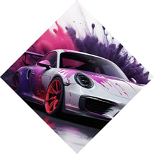 Lade das Bild in den Galerie-Viewer, Aluminiumbild Luxus Rennwagen in Farbexplosion Raute