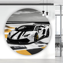 Lade das Bild in den Galerie-Viewer, Aluminiumbild Luxus Sportwagen auf der Rennbahn Kreis