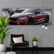 Lade das Bild in den Galerie-Viewer, Spannrahmenbild Luxusauto vor einem eleganten Privatjet am Flughafen Panorama