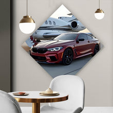 Lade das Bild in den Galerie-Viewer, Spannrahmenbild Luxusauto vor einem eleganten Privatjet am Flughafen Raute