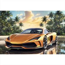 Lade das Bild in den Galerie-Viewer, Leinwandbild Luxuswagen vor exotischer Kulisse Querformat