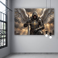 Lade das Bild in den Galerie-Viewer, Acrylglasbild Mächtiger Engelkrieger mit Schwert Querformat