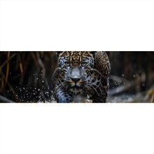 Lade das Bild in den Galerie-Viewer, Acrylglasbild Mächtiger Jaguar im Wasser Panorama