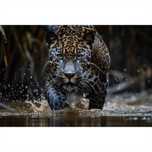 Lade das Bild in den Galerie-Viewer, Aluminiumbild Mächtiger Jaguar im Wasser Querformat