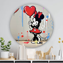 Lade das Bild in den Galerie-Viewer, Aluminiumbild gebürstet Mädchen mit Herz und Comic Maus Kreis