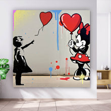Lade das Bild in den Galerie-Viewer, Aluminiumbild Mädchen mit Herz und Comic Maus Quadrat