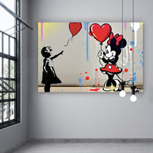 Lade das Bild in den Galerie-Viewer, Aluminiumbild Mädchen mit Herz und Comic Maus Querformat