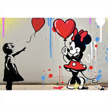 Lade das Bild in den Galerie-Viewer, Acrylglasbild Mädchen mit Herz und Comic Maus Querformat