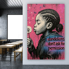 Lade das Bild in den Galerie-Viewer, Leinwandbild Mädchen mit Pusteblume mit Street Art Hintergrund Hochformat