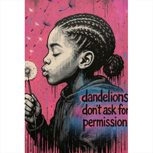 Lade das Bild in den Galerie-Viewer, Leinwandbild Mädchen mit Pusteblume mit Street Art Hintergrund Hochformat