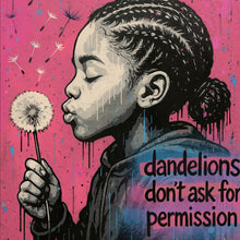 Lade das Bild in den Galerie-Viewer, Acrylglasbild Mädchen mit Pusteblume mit Street Art Hintergrund Quadrat