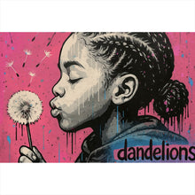 Lade das Bild in den Galerie-Viewer, Acrylglasbild Mädchen mit Pusteblume mit Street Art Hintergrund Querformat