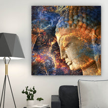 Lade das Bild in den Galerie-Viewer, Aluminiumbild gebürstet Magische Buddhas Quadrat