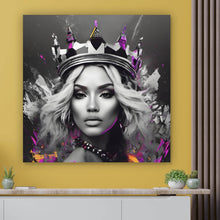 Lade das Bild in den Galerie-Viewer, Acrylglasbild Majestätische Frau mit Krone kunstvoll Quadrat