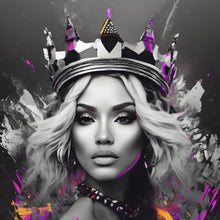 Lade das Bild in den Galerie-Viewer, Aluminiumbild Majestätische Frau mit Krone kunstvoll Quadrat