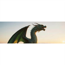 Lade das Bild in den Galerie-Viewer, Aluminiumbild gebürstet Majestätischer Drache auf Felsen Panorama
