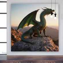 Lade das Bild in den Galerie-Viewer, Poster Majestätischer Drache auf Felsen Quadrat