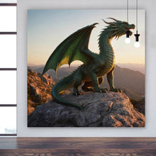 Lade das Bild in den Galerie-Viewer, Spannrahmenbild Majestätischer Drache auf Felsen Quadrat