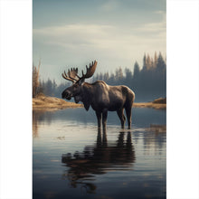 Lade das Bild in den Galerie-Viewer, Spannrahmenbild Majestätischer Elch im See Hochformat