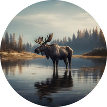 Lade das Bild in den Galerie-Viewer, Aluminiumbild gebürstet Majestätischer Elch im See Kreis