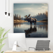 Lade das Bild in den Galerie-Viewer, Spannrahmenbild Majestätischer Elch im See Quadrat