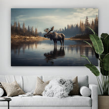 Lade das Bild in den Galerie-Viewer, Acrylglasbild Majestätischer Elch im See Querformat