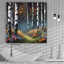Lade das Bild in den Galerie-Viewer, Aluminiumbild gebürstet Malerischer Wald Abstrakt Quadrat