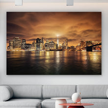 Lade das Bild in den Galerie-Viewer, Aluminiumbild Manhattan bei Sonnenuntergang Querformat
