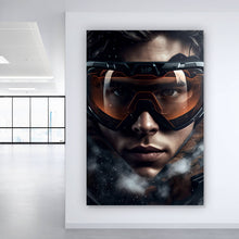 Lade das Bild in den Galerie-Viewer, Spannrahmenbild Mann mit Skibrille in Nahaufnahme Hochformat