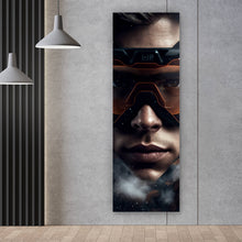 Lade das Bild in den Galerie-Viewer, Acrylglasbild Mann mit Skibrille in Nahaufnahme Panorama Hoch