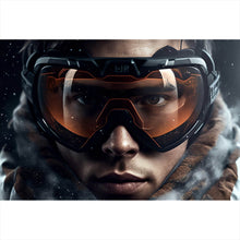 Lade das Bild in den Galerie-Viewer, Acrylglasbild Mann mit Skibrille in Nahaufnahme Querformat
