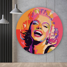 Lade das Bild in den Galerie-Viewer, Aluminiumbild gebürstet Marylin in rasterartiger Textur Pop Art Kreis