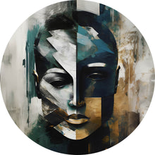 Lade das Bild in den Galerie-Viewer, Aluminiumbild gebürstet Maskenhaftes Portait Abstrakt Kreis