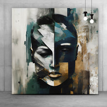 Lade das Bild in den Galerie-Viewer, Leinwandbild Maskenhaftes Portait Abstrakt Quadrat