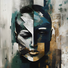Lade das Bild in den Galerie-Viewer, Leinwandbild Maskenhaftes Portait Abstrakt Quadrat
