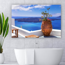 Lade das Bild in den Galerie-Viewer, Leinwandbild Mediterrane Terrasse mit atemberaubendem Meerblick Querformat