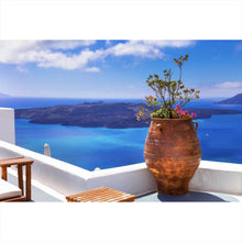 Lade das Bild in den Galerie-Viewer, Leinwandbild Mediterrane Terrasse mit atemberaubendem Meerblick Querformat