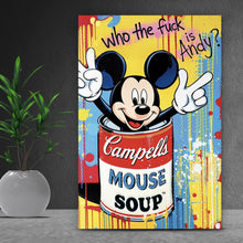 Lade das Bild in den Galerie-Viewer, Aluminiumbild Micki in einer Suppendose Pop Art Hochformat