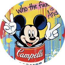 Lade das Bild in den Galerie-Viewer, Aluminiumbild gebürstet Micki in einer Suppendose Pop Art Kreis