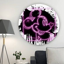 Lade das Bild in den Galerie-Viewer, Aluminiumbild gebürstet Micki Portrait Schwarz mit Pink Pop Art Kreis