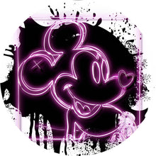 Lade das Bild in den Galerie-Viewer, Aluminiumbild gebürstet Micki Portrait Schwarz mit Pink Pop Art Kreis