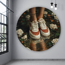 Lade das Bild in den Galerie-Viewer, Aluminiumbild Mit Blumenkleid und Sneaker im Rosengarten Kreis
