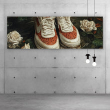 Lade das Bild in den Galerie-Viewer, Spannrahmenbild Mit Blumenkleid und Sneaker im Rosengarten Panorama
