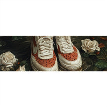 Lade das Bild in den Galerie-Viewer, Aluminiumbild Mit Blumenkleid und Sneaker im Rosengarten Panorama