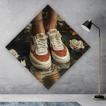Lade das Bild in den Galerie-Viewer, Acrylglasbild Mit Blumenkleid und Sneaker im Rosengarten Raute