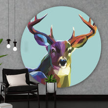 Lade das Bild in den Galerie-Viewer, Aluminiumbild gebürstet Modern Art Hirsch geometrisch Kreis