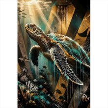 Lade das Bild in den Galerie-Viewer, Acrylglasbild Modern Art Schildkröte im Street Art Stil Hochformat